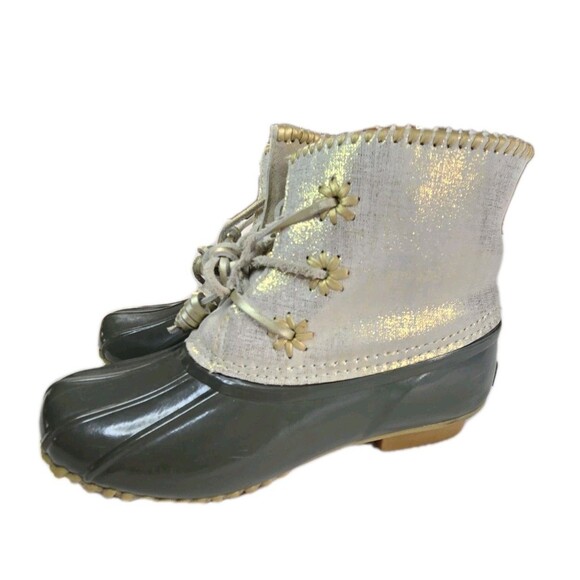 Jack Rogers Chloe Duck Rain Boots Olive Green Gold Sz 7 Shimmery Waterproof - Picture 4 of 15